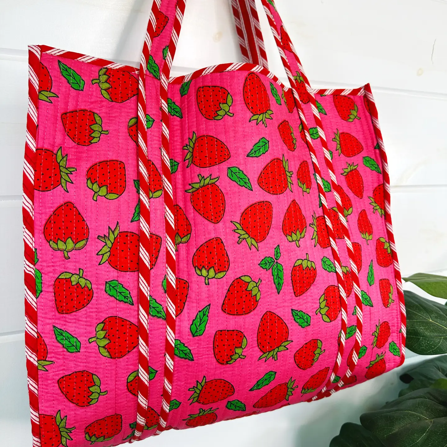 Pink Strawberry Bag Quilted Tote