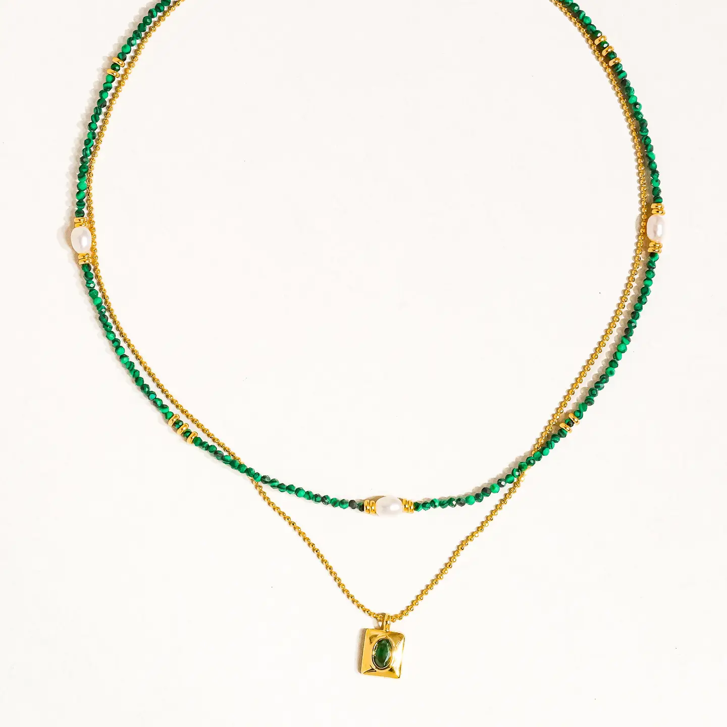 Harlynn 18K Gold Boho Green Beaded Layer Necklace