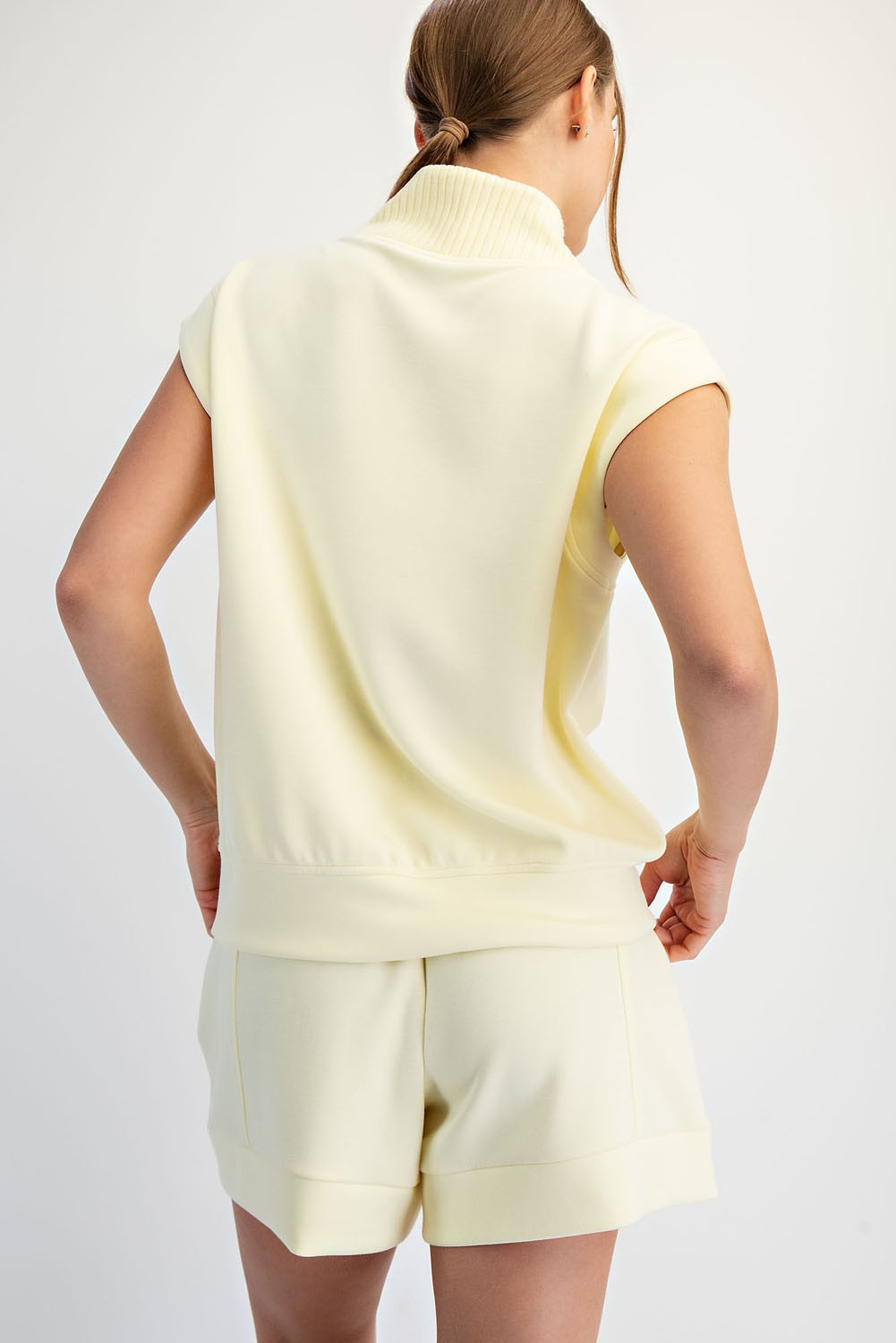 Modal Scuba Quarter Zip Sleeveless Top Lemon