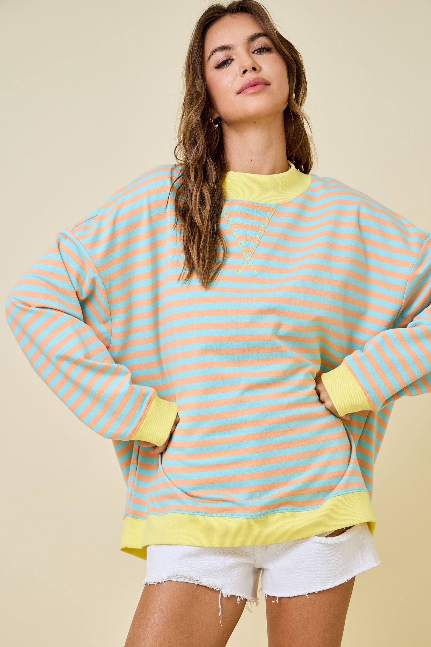 Delilah Striped Mockneck Orange