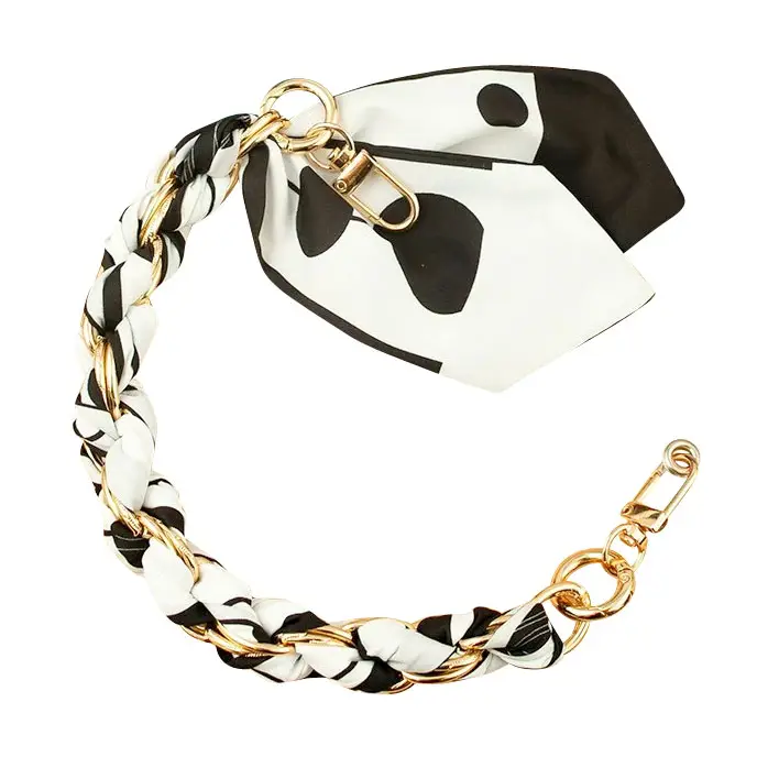 Gold Phone Chain with Scarf Black and White