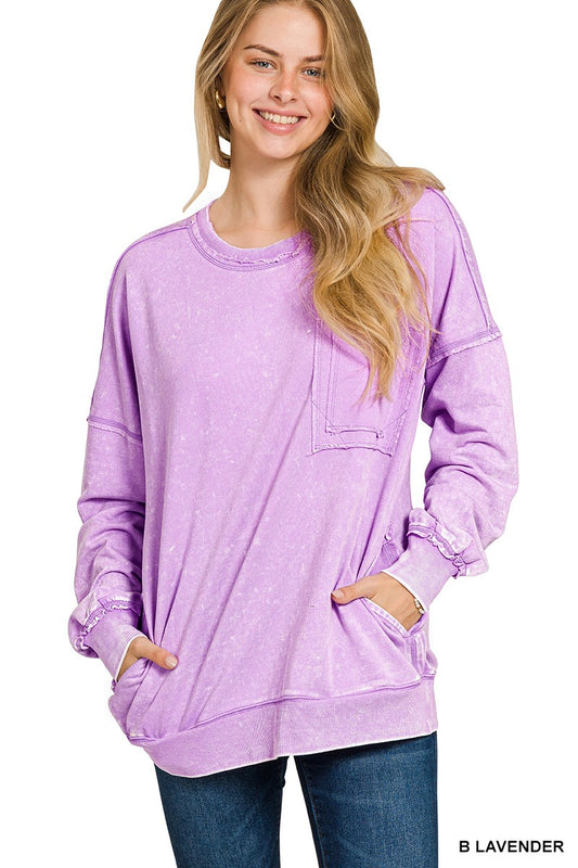 Terry Acid Was Front Pocket Pullover Lavender