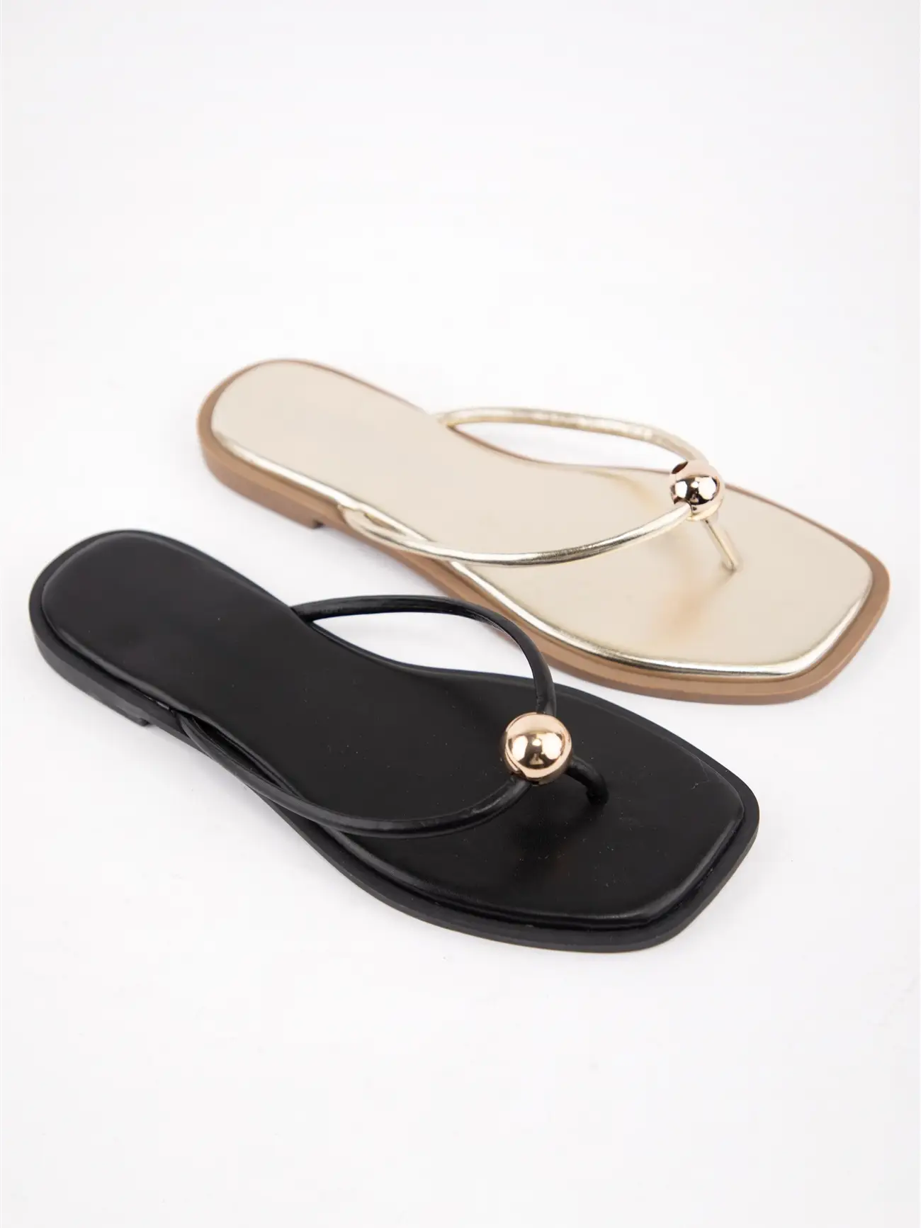 GOLD Minimal Thong Sandals Thin Strap Gold Ball