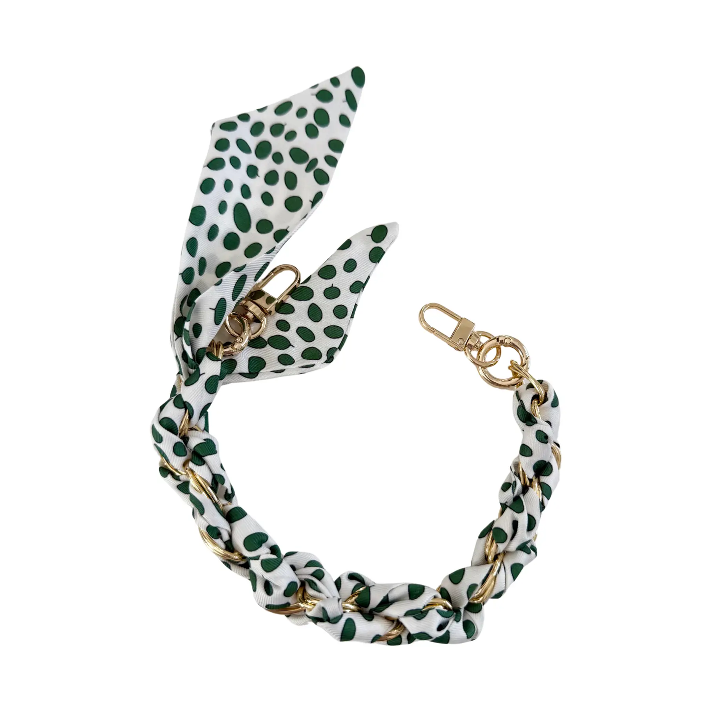 Gold Phone Chain with Scarf Ivory and Green