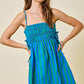 Damon Striped Smocked Mini Dress Blue