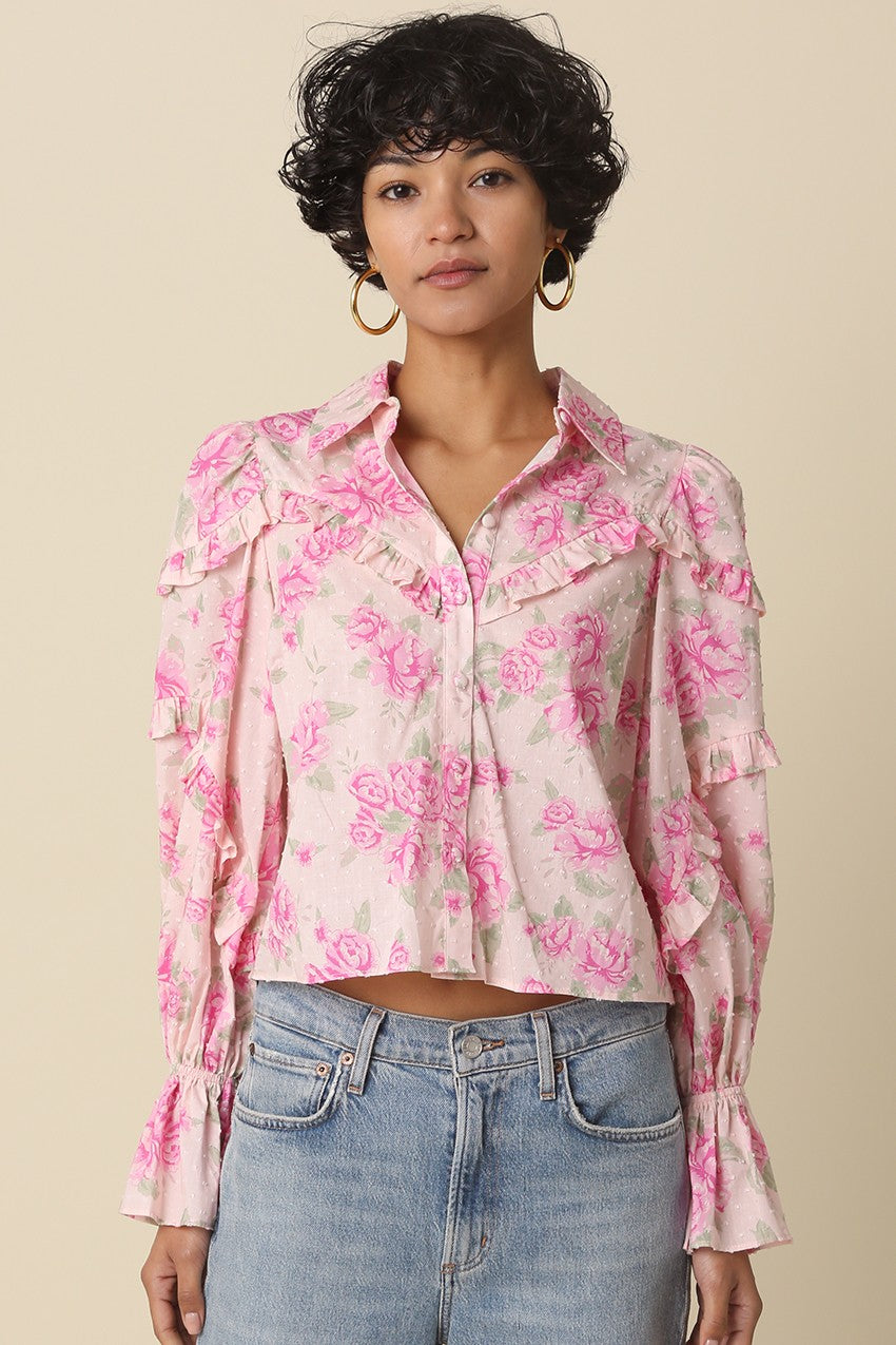 Marely Floral Ruffle Trim Blouse