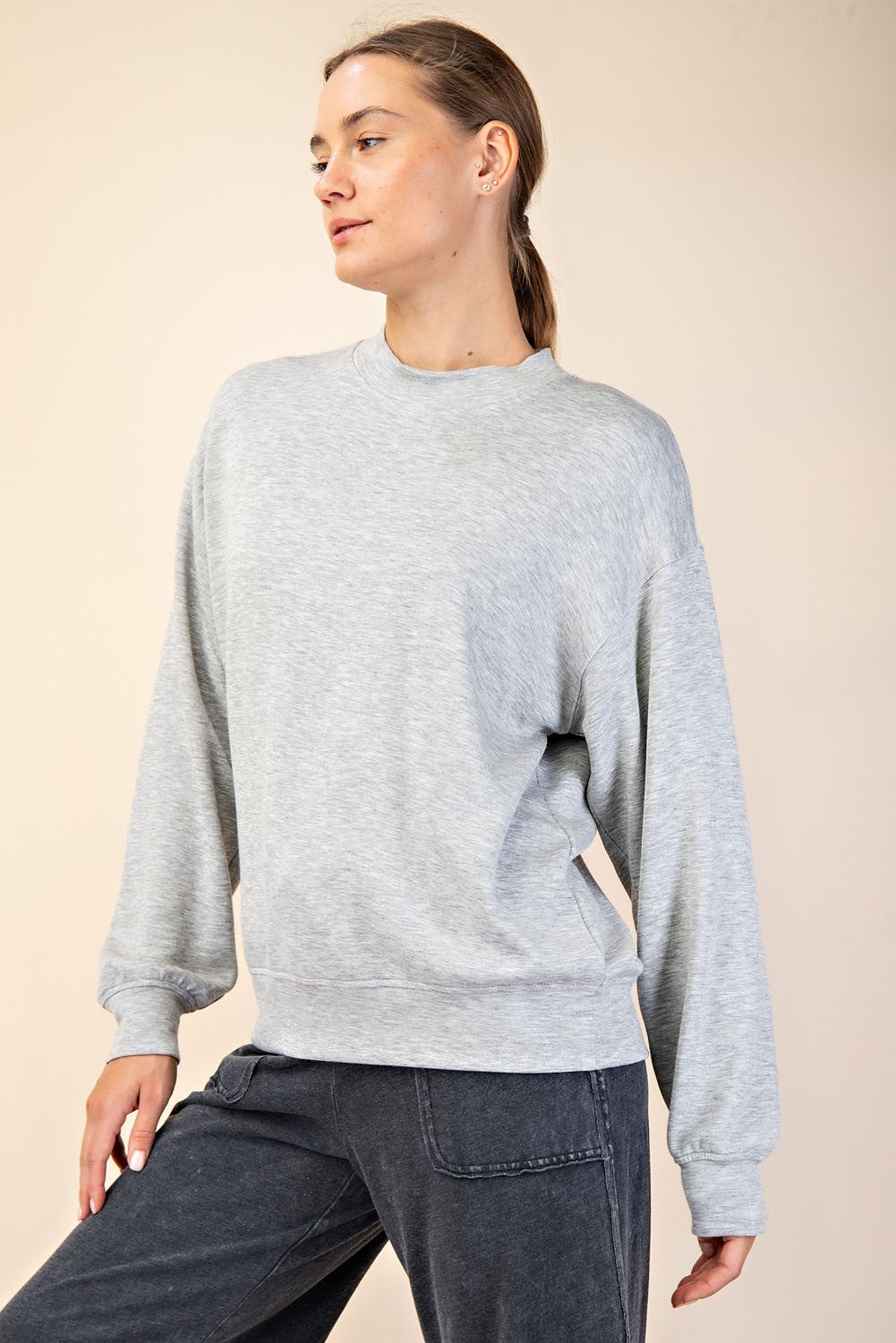 heather grey mock neck pullover