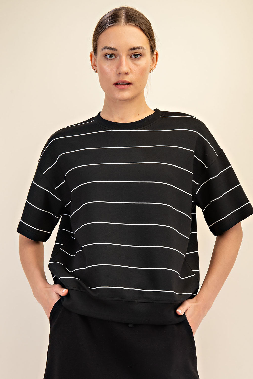 Modal Scuba Stripe Short Sleeve Top Black