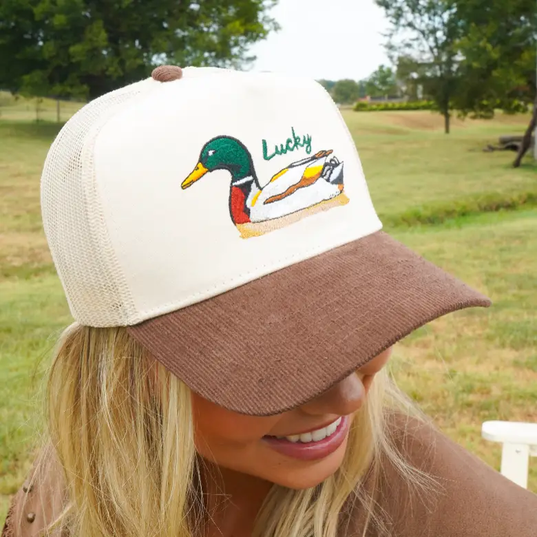 Lucky Duck - Brown Corduroy Trucker Hat
