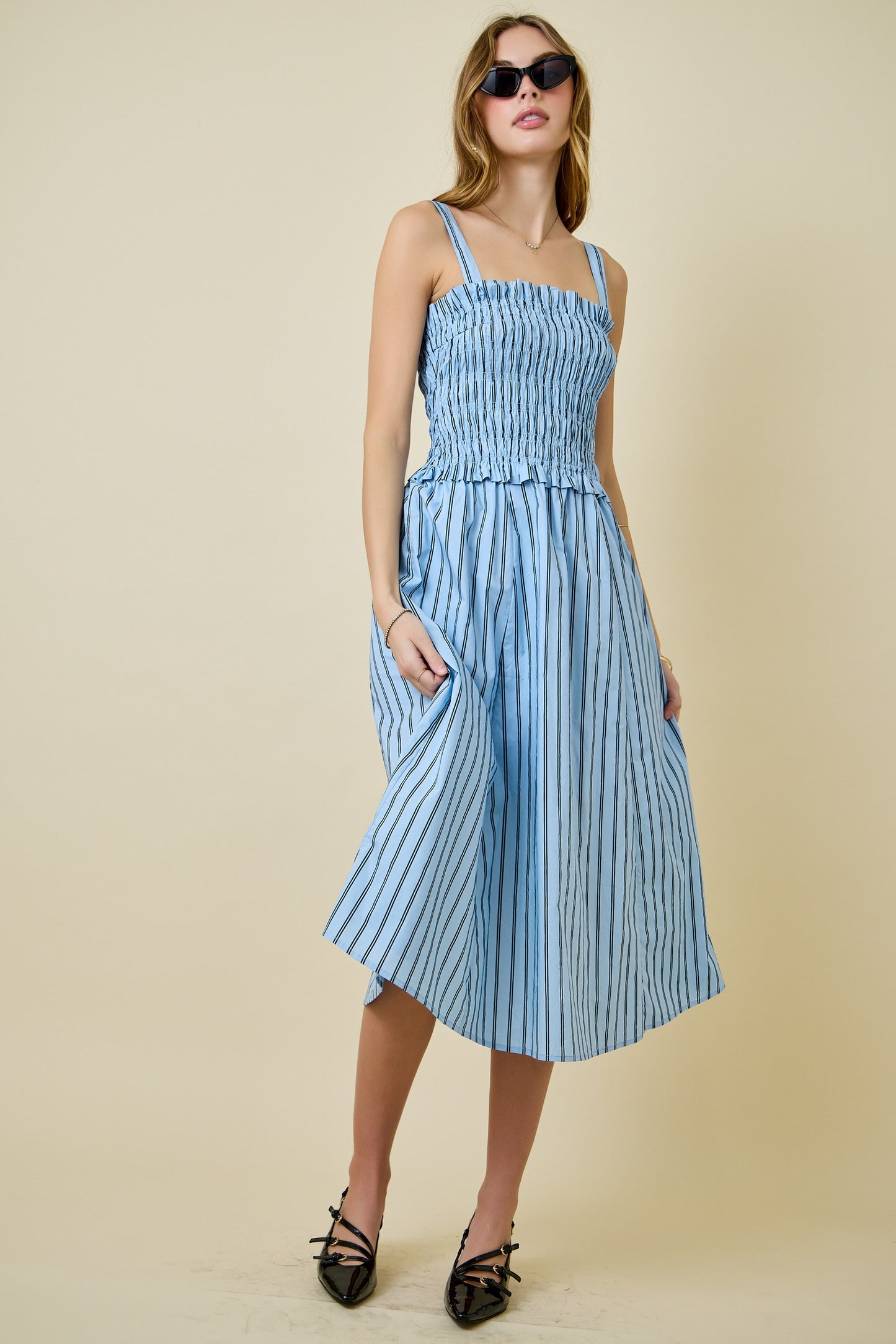Dina Blue Striped Midi Dress