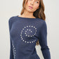 Ellie Studded Open Knit Long Sleeve Top