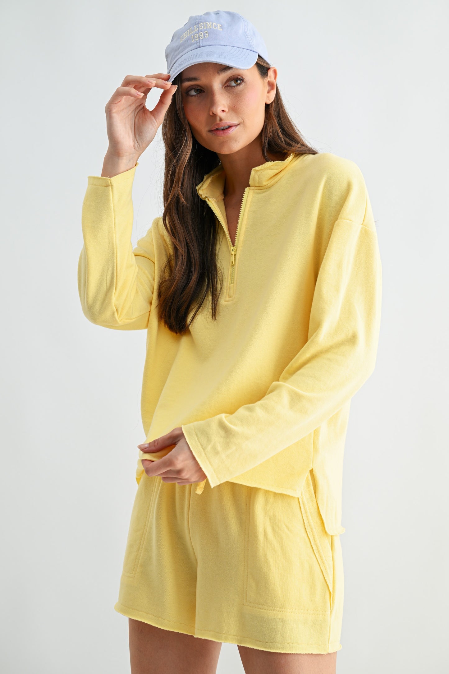 Offset Raw Edge Half-zip Set Bottoms