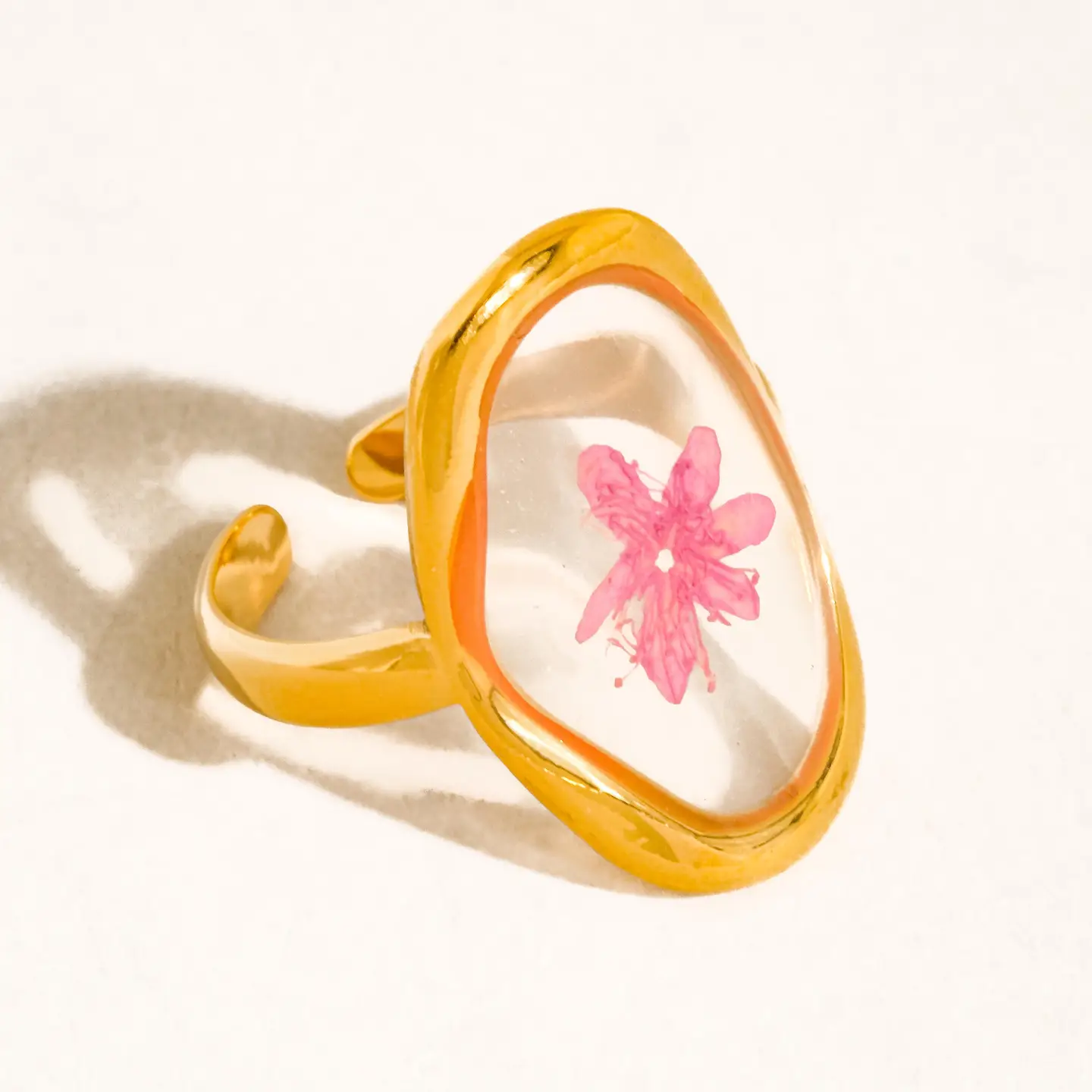 Flint 18K Gold Non-Tarnish Pink Floral Statement Ring