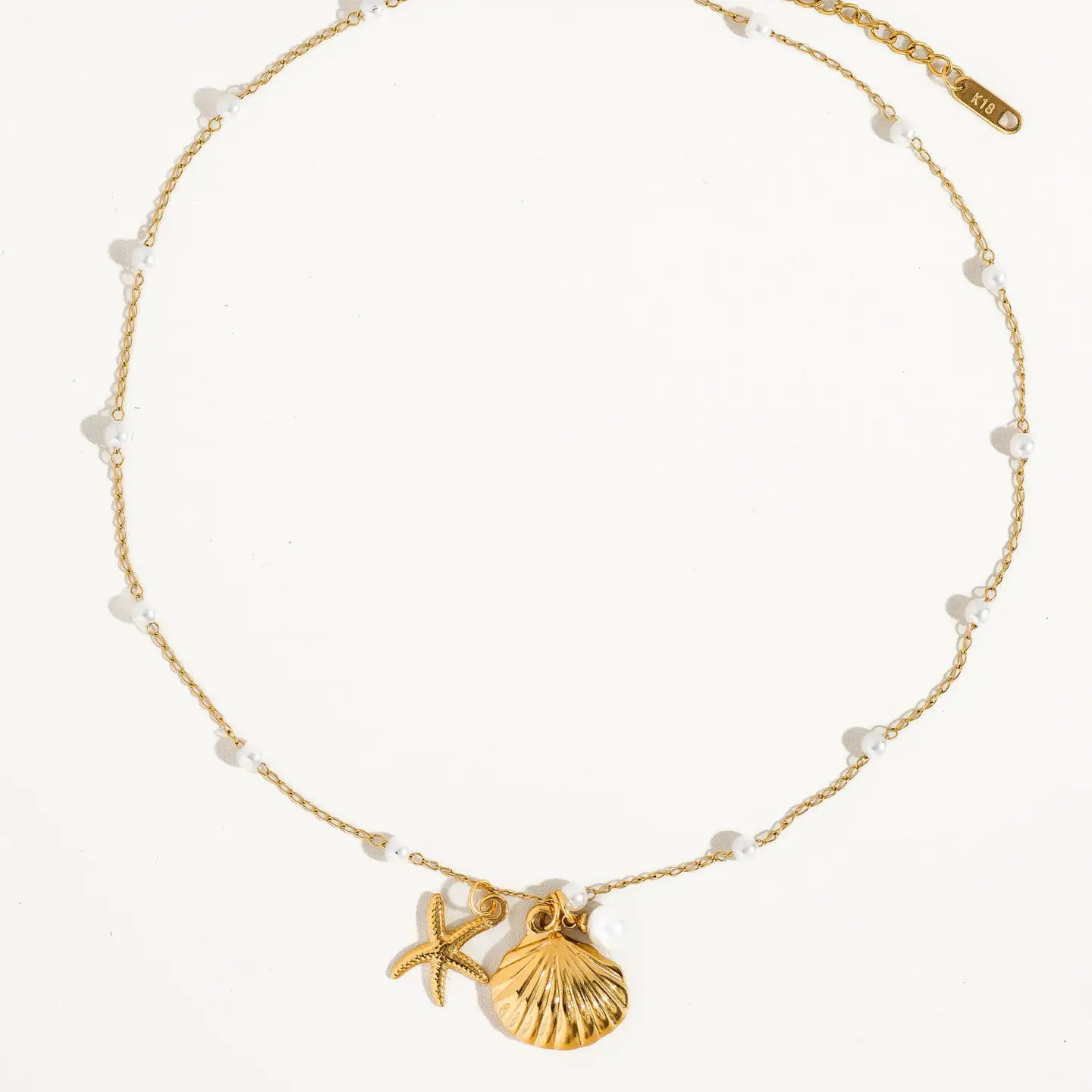 Capella 18K Gold Seashell Sea Star Pearl Necklace