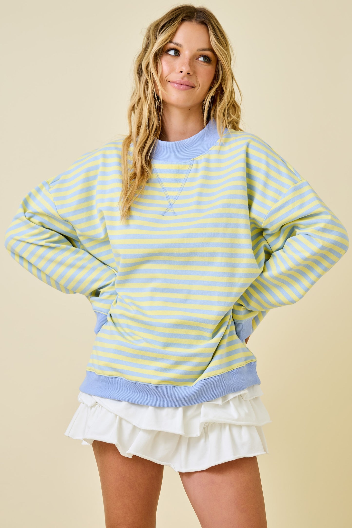 Delilah Striped Mockneck Blue