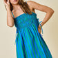Damon Striped Smocked Mini Dress Blue