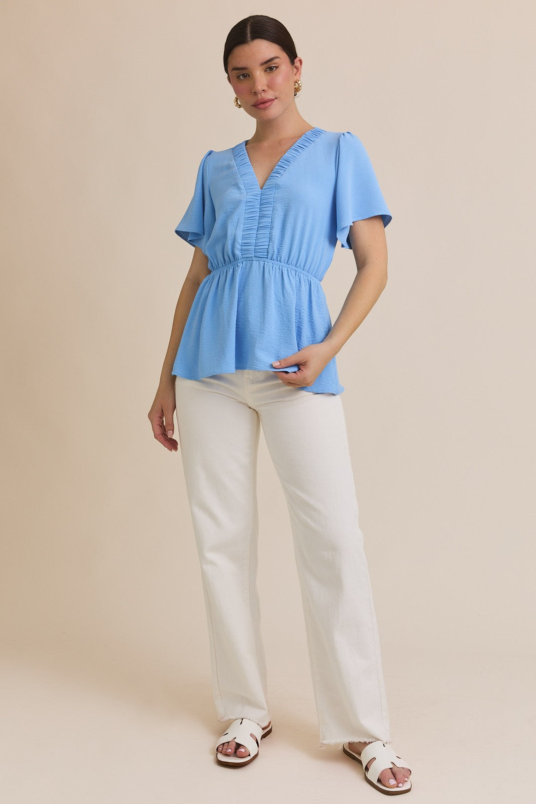 Grace Blue V Neck Top