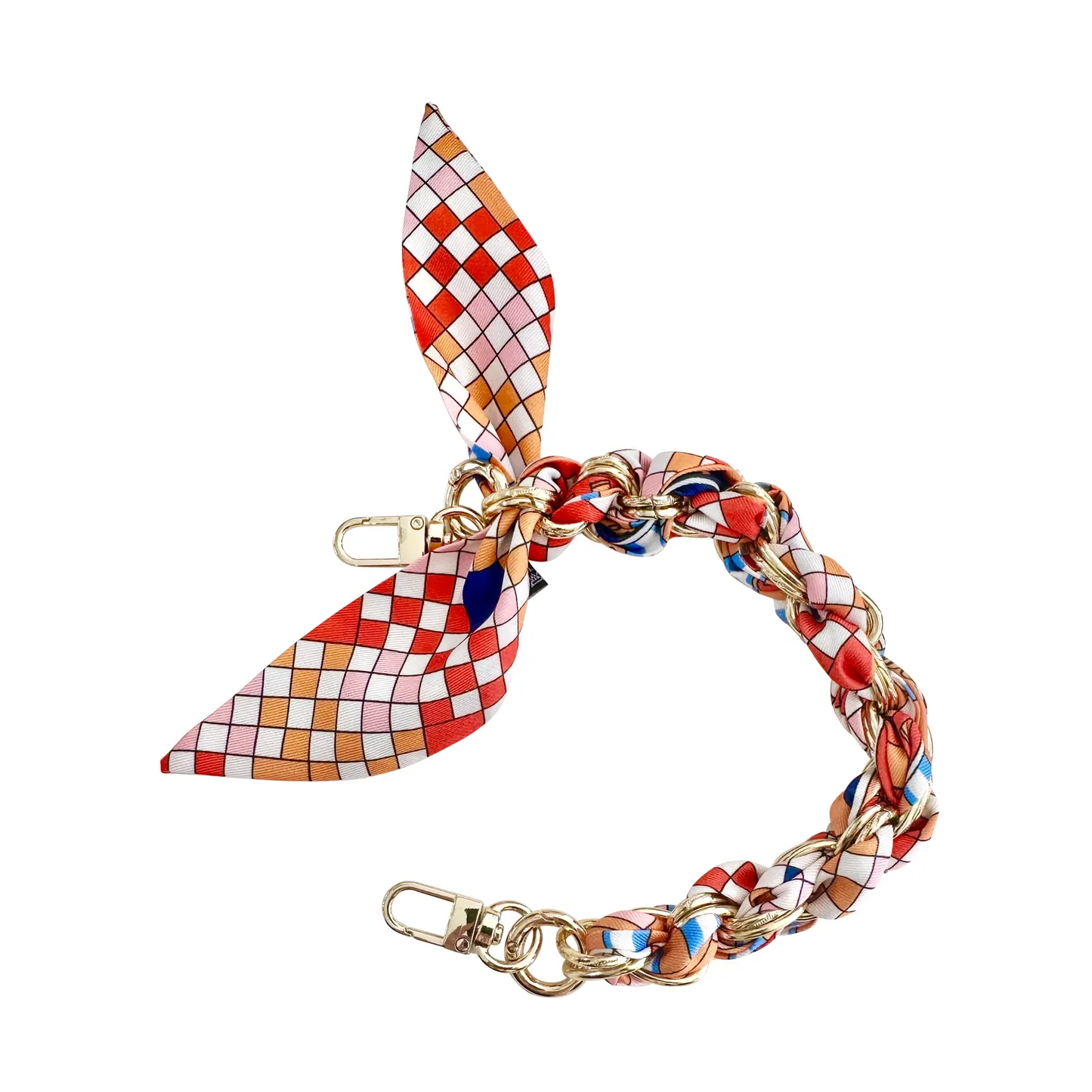 Gold Phone Chain with Orange Honeycomb Print