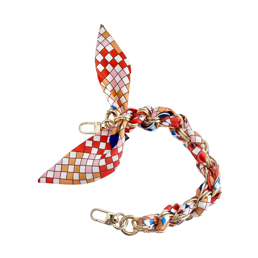 Gold Phone Chain with Orange Honeycomb Print