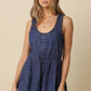 Ocean Denim Ruffle Strap Open-back Romper