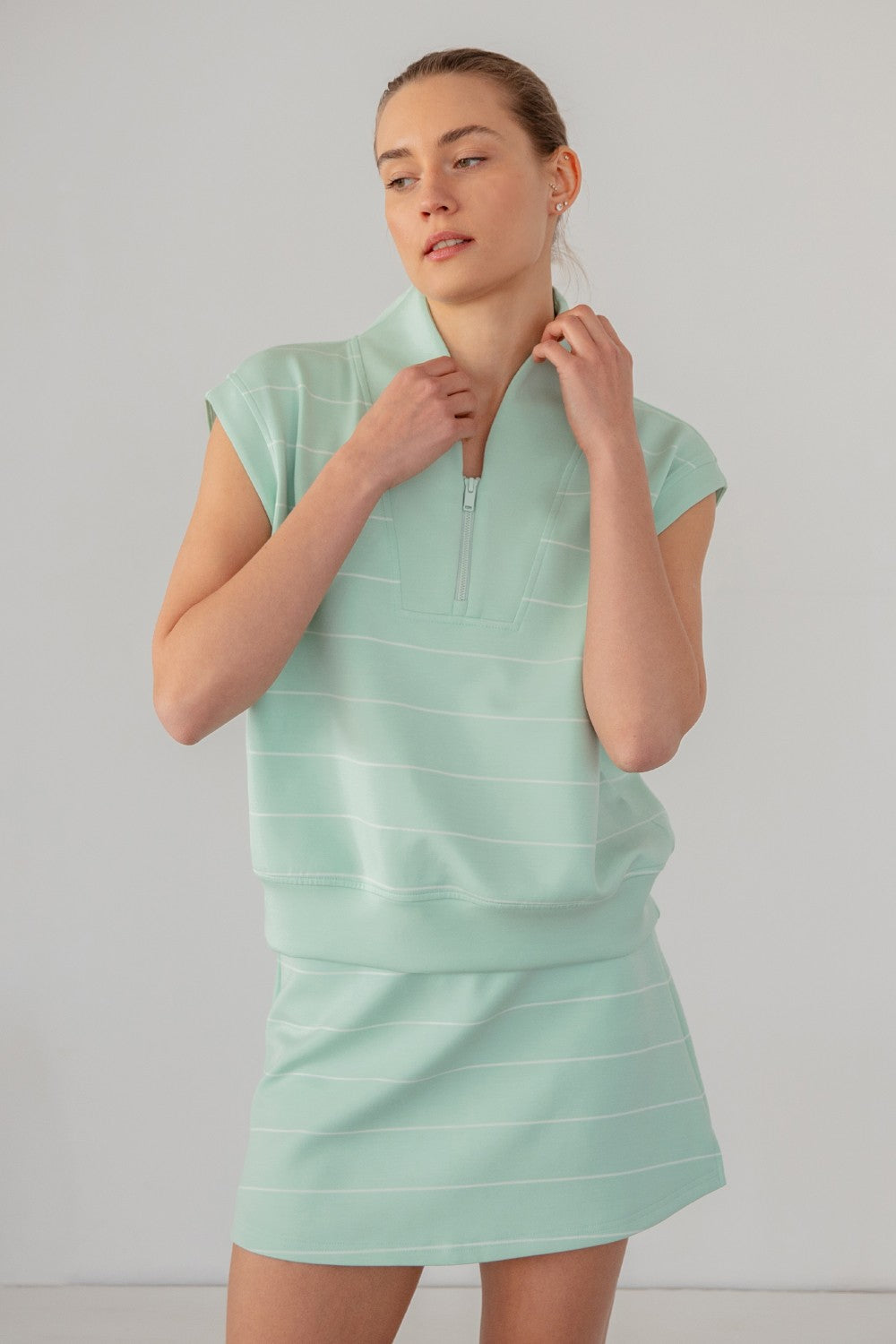 Modal Scuba Stripe V Neck Top Mint
