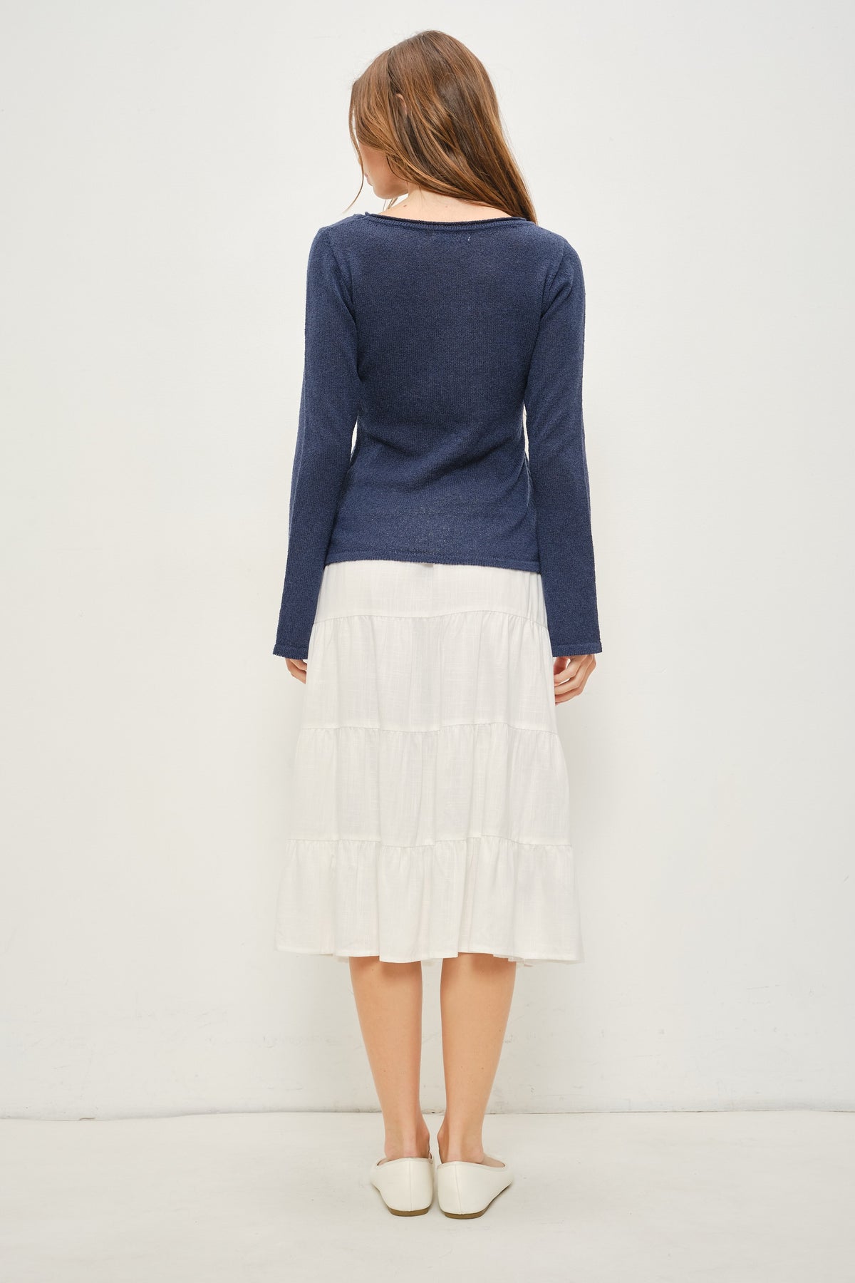 Ellie Studded Open Knit Long Sleeve Top