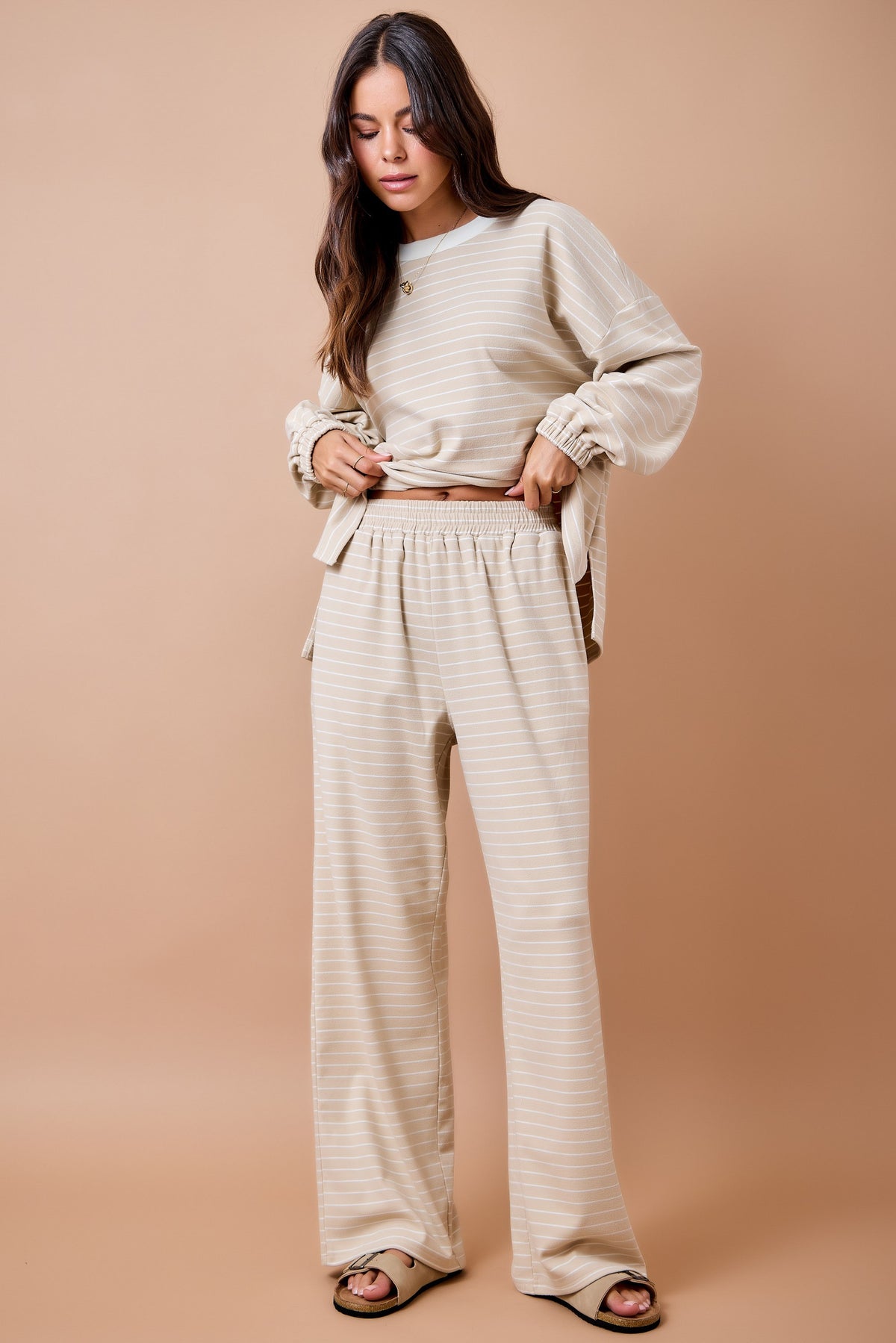 Daphne Tan Striped Pants