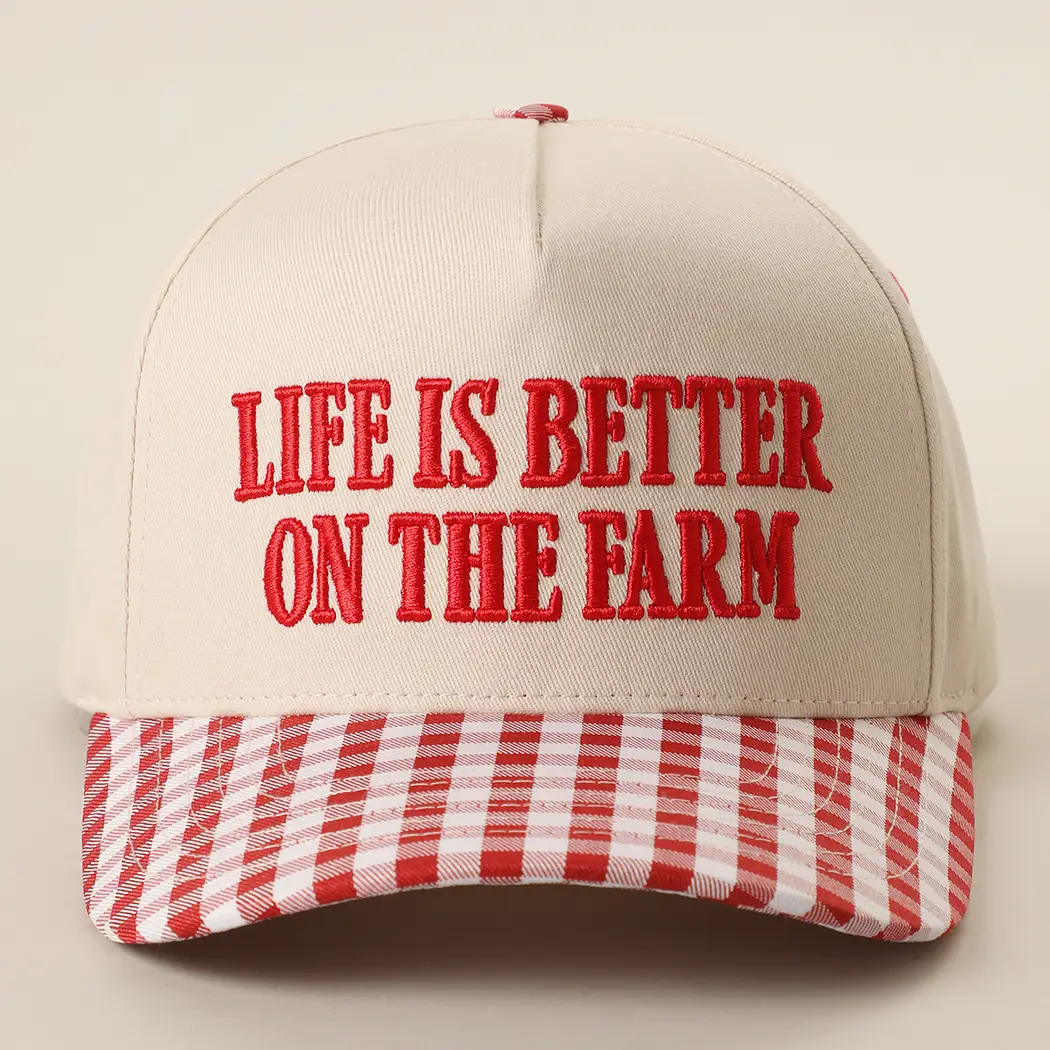 Life Is Better On the Farm 3D Embroidered Gingham Hat