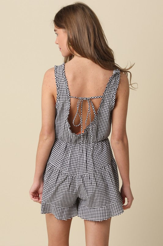 Oria Gingham Open-back Romper