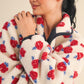 Cozy Oversized Rose Pattern Fleece Zip Up Jacket