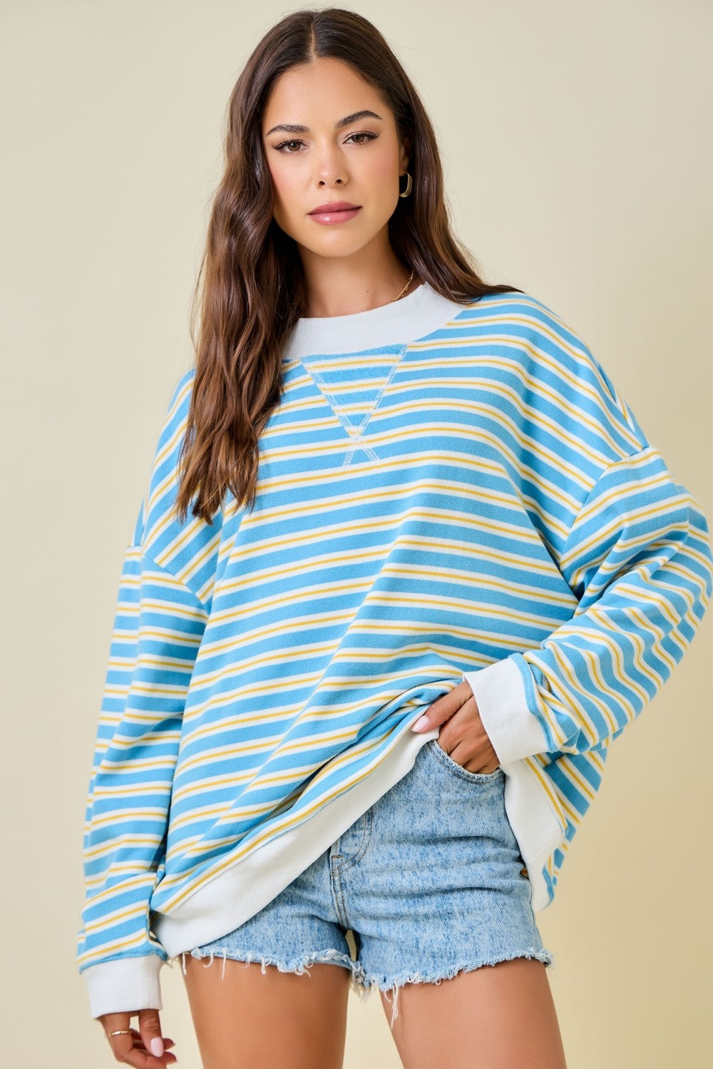 Darla Blue Striped Mockneck