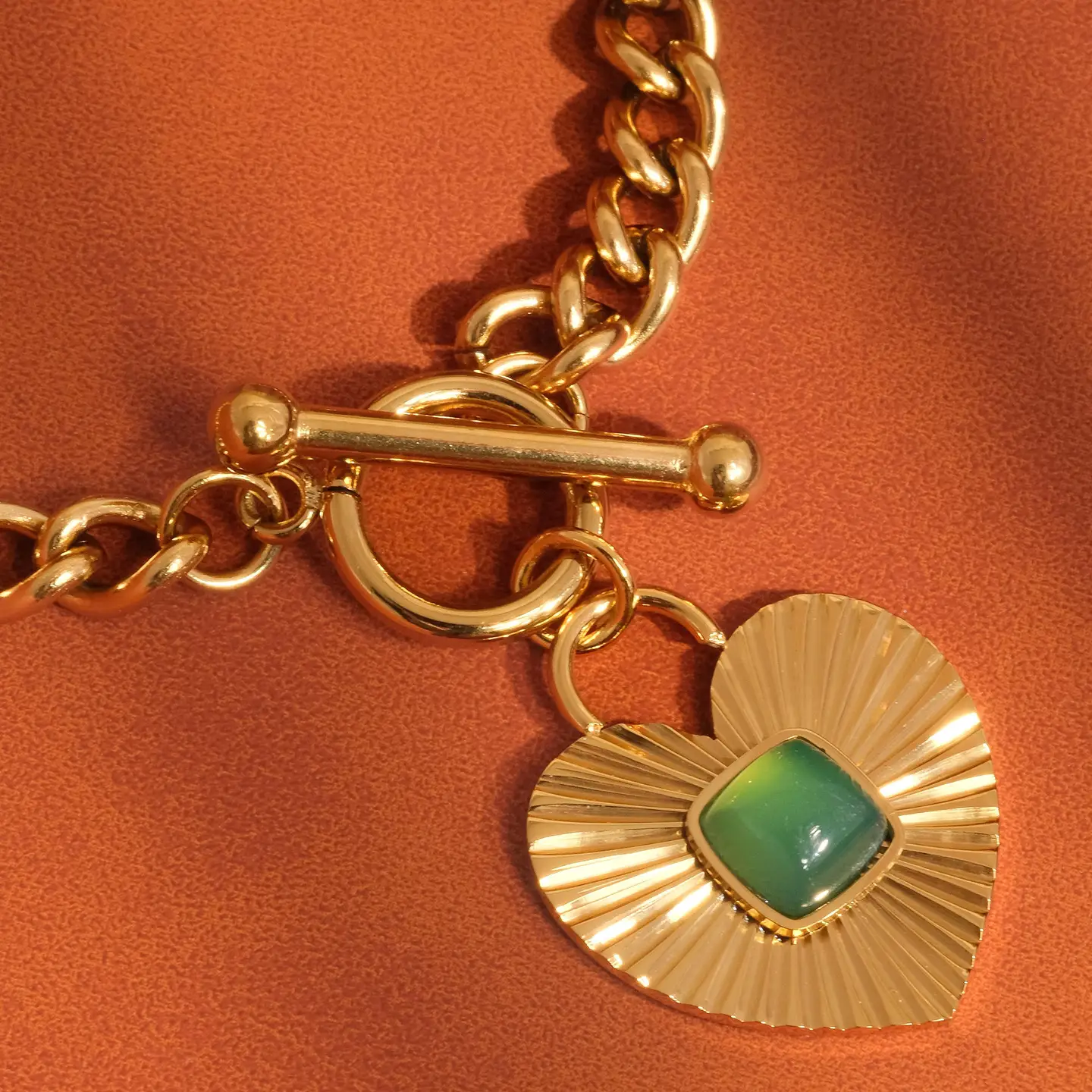 Après 18K Gold Non-Tarnish Green Heart Chain Necklace