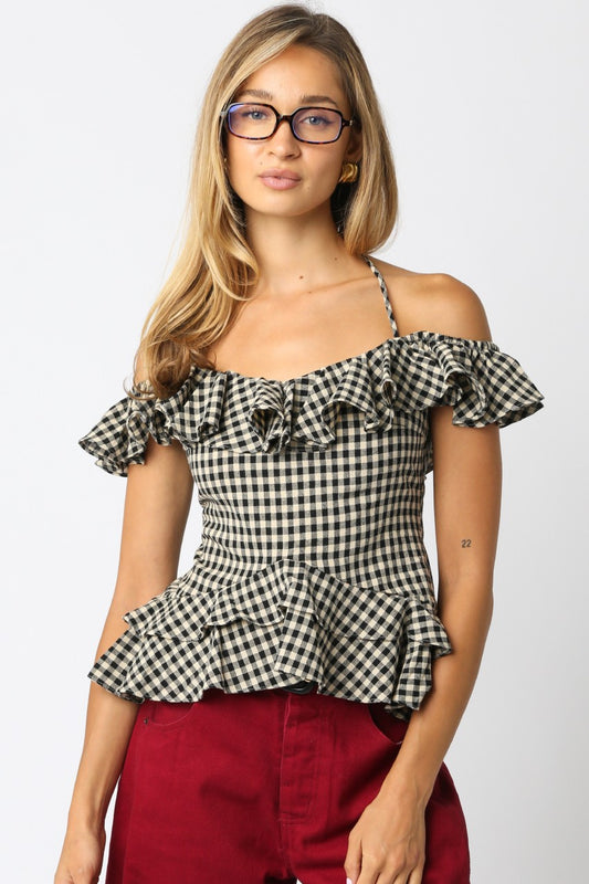 Edith Checkered Ruffle Top