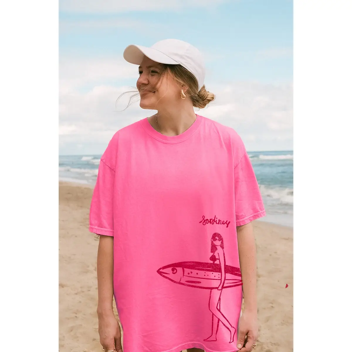 Sardines Graphic Oversized Tee Pink