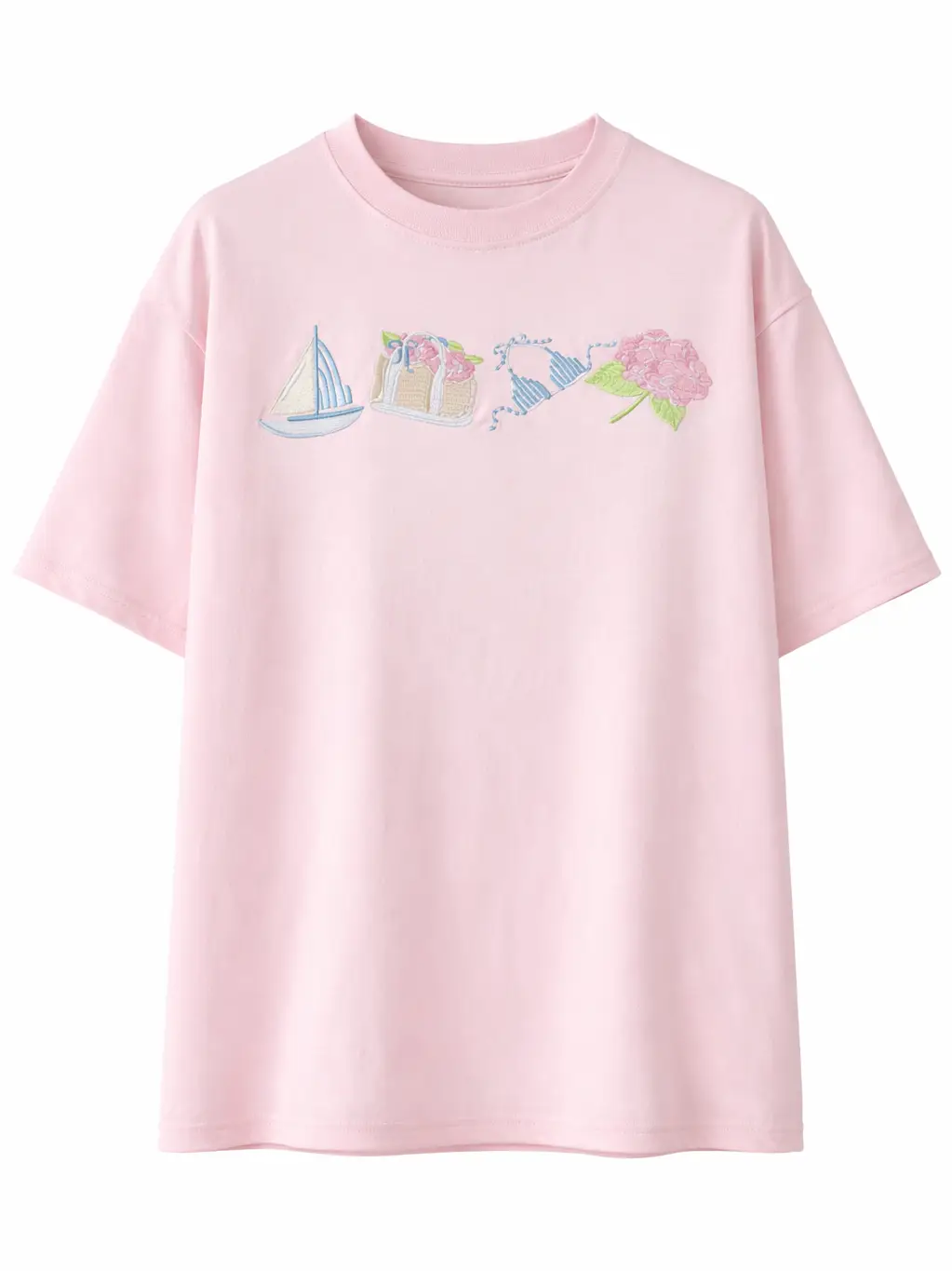 Pale Pink Old Harbor Garden Embroider Tee