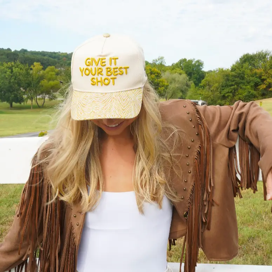 Give It Your Best Shot - Chartreuse Zebra Trucker Hat
