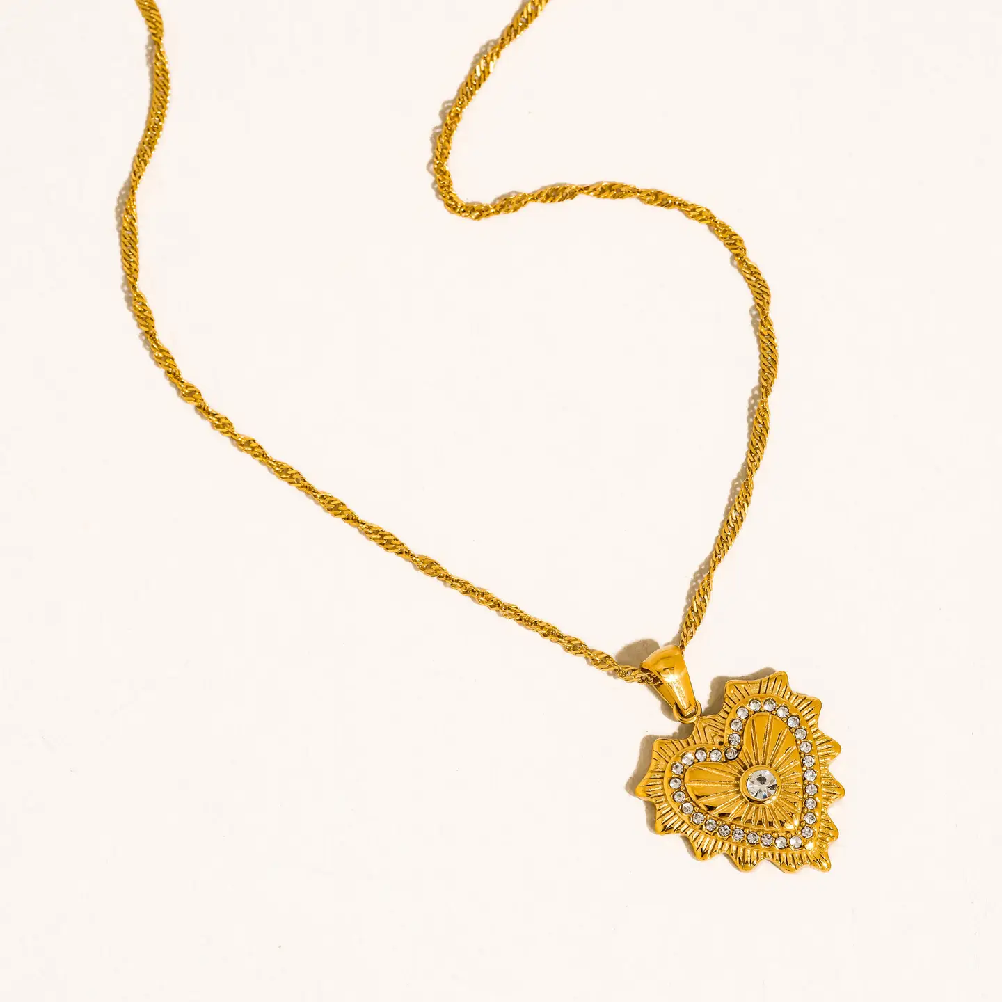 Valea 18K Gold Non-Tarnish Cz Heart Pendant Necklace