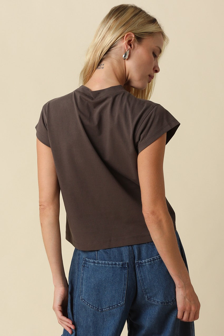 Valerie Cap Sleeve Crop Tee Brown