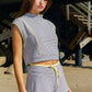 Bella Mock Neck Set Top Navy