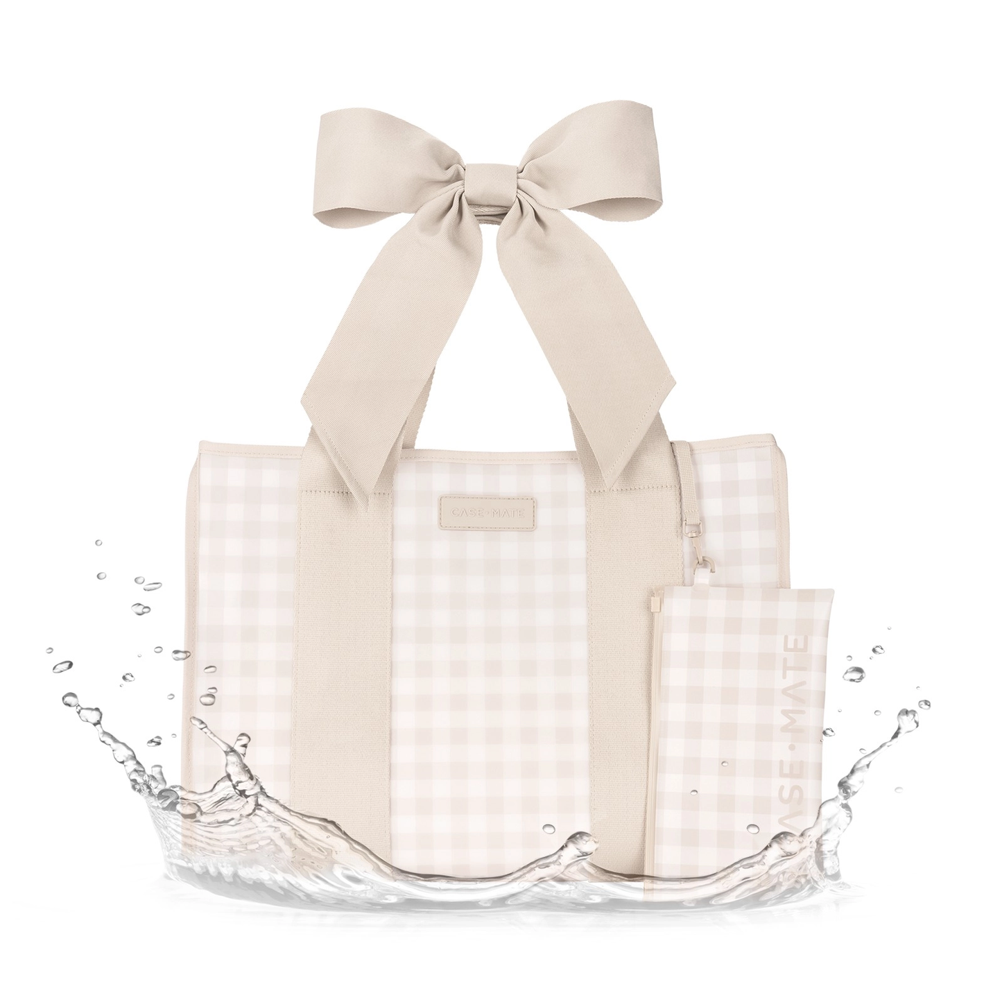 Special Edition Jelly Tote w/ Phone Pouch Latte Gingham Bow