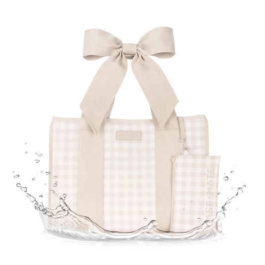 Special Edition Jelly Tote w/ Phone Pouch Latte Gingham Bow