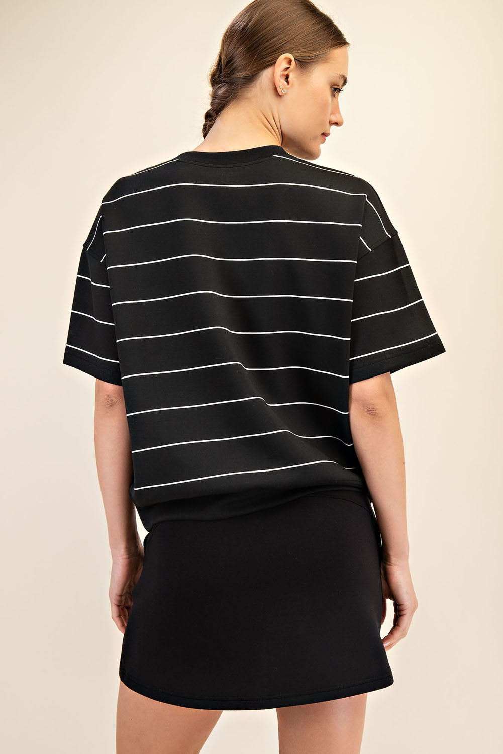 Modal Scuba Stripe Short Sleeve Top Black