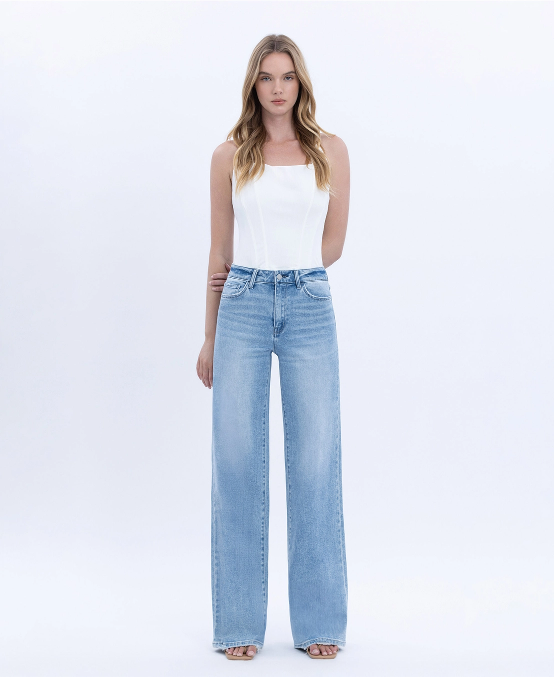 Vervet High Rise Full Length Light Wash Wide Jeans