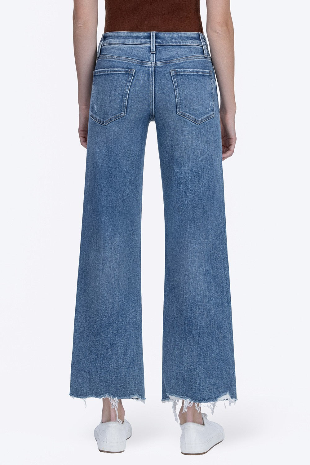 Vervet High Rise Distressed Hem Ankle Slim Wide Jeans