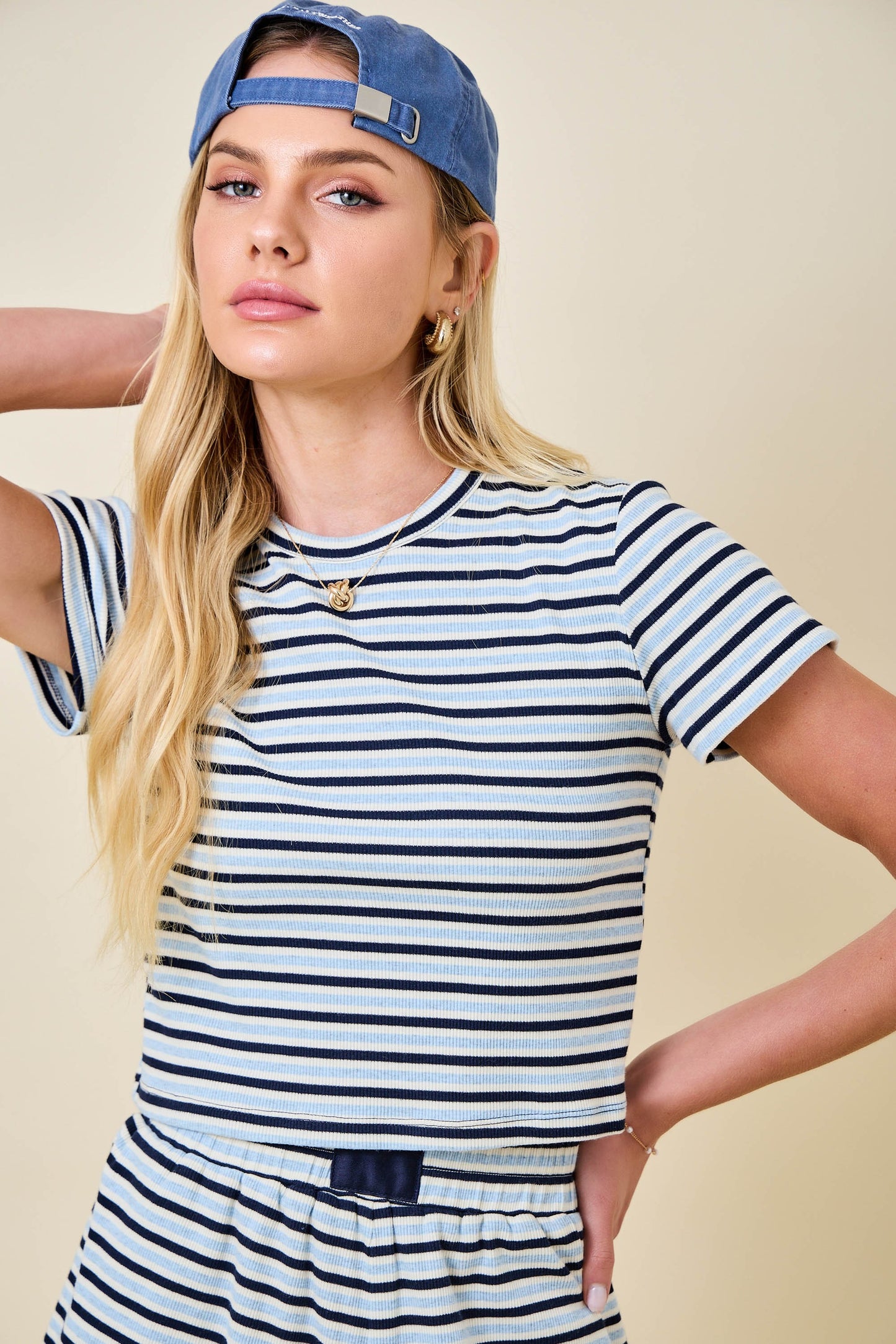 Dina Navy and Blue Striped Top