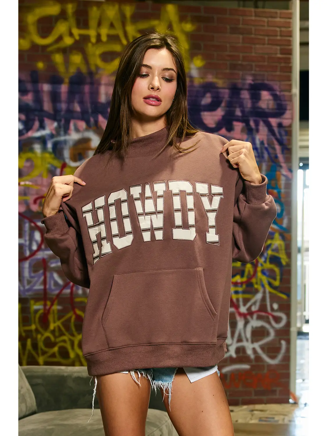 Howdy Brown Mockneck