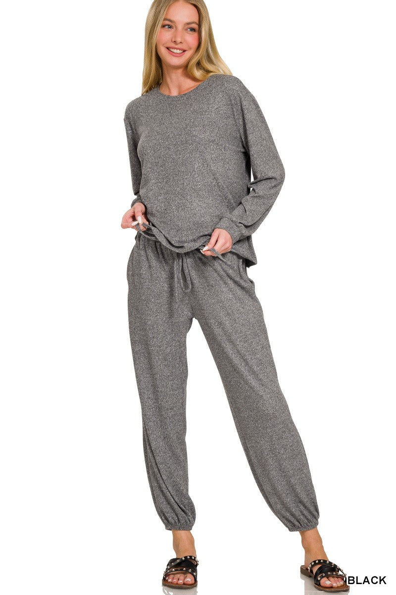 Long Slv Top & Joggers Set Black