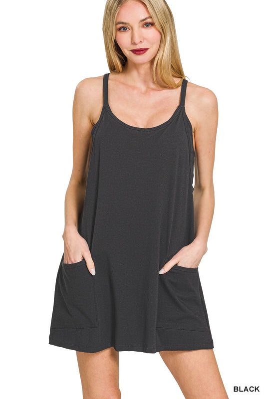 Mini Dress With Built-in Romper Liner Black