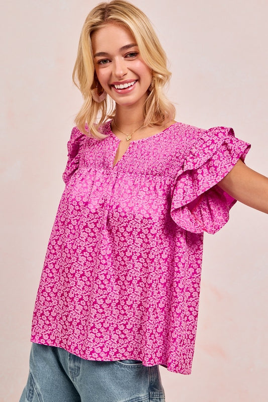 Becka Pink Ruffle Top