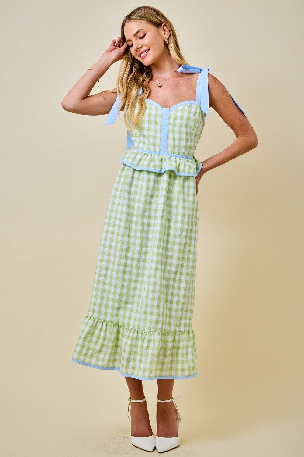 Darla Sweetheart Gingham Corset Midi Dress